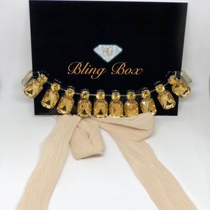 Bling JEWELED Ribbon 🎀 Tie Choker Necklace Gold